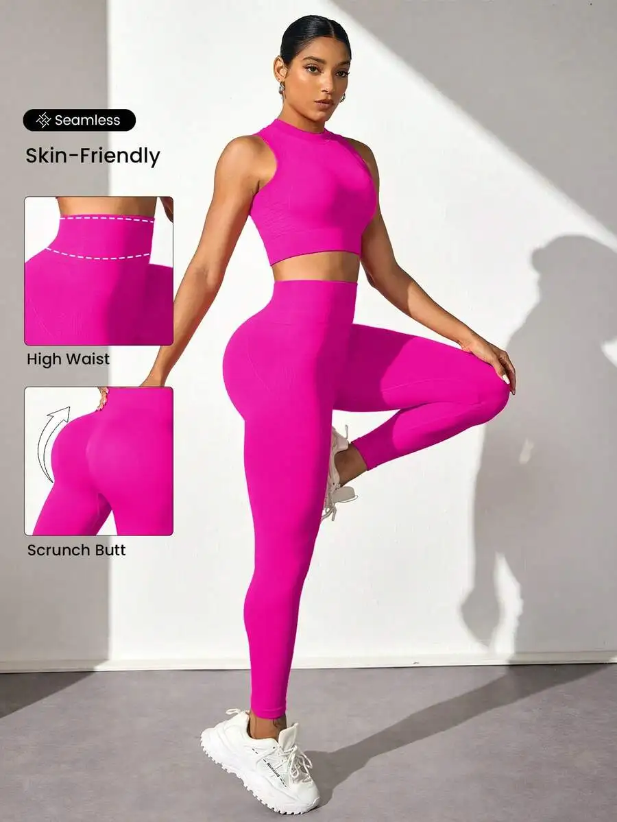 Women Seamless High Waist Workout Set Solid Color Crop Top And Leggings Gym Fitness Sportswear
Women Seamless High Waist Workout Set Solid Color Crop Top And Leggings Gym Fitness Sportswear