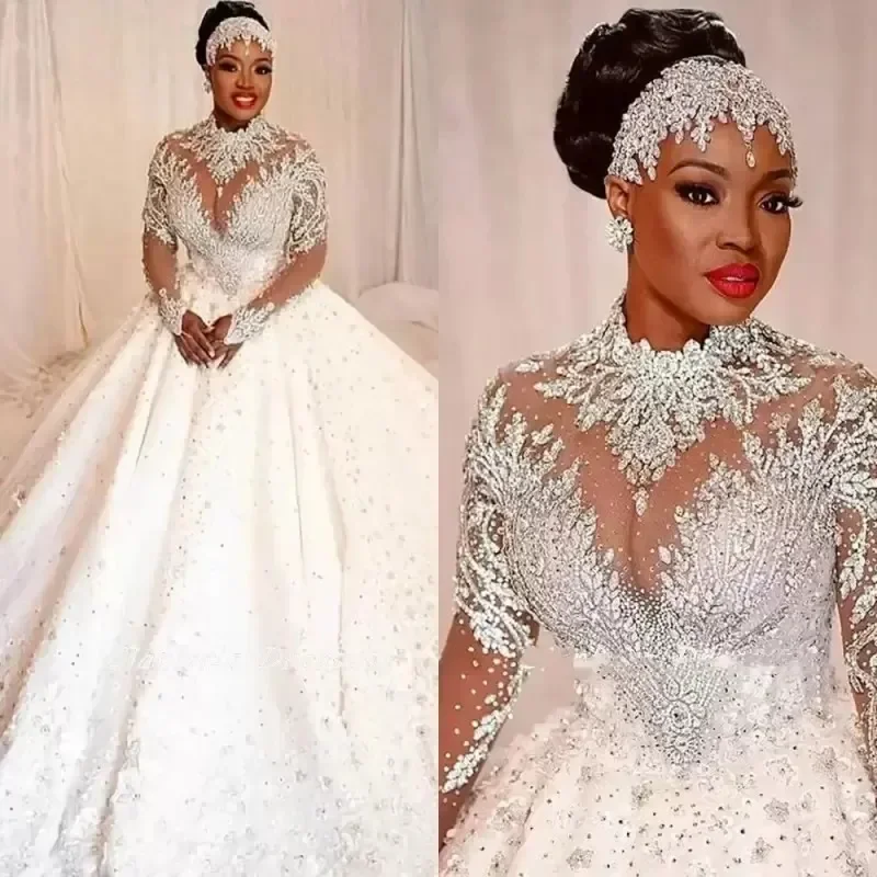 Customized Luxurious Sheer Long Sleeve Vintage Lace Wedding Dresses HIgh Neck Summer Church Bridal Gowns Vestido De Novia 2025
Customized Luxurious Sheer Long Sleeve Vintage Lace Wedding Dresses HIgh Neck Summer Church Bridal Gowns Vestido De Novia 2025
