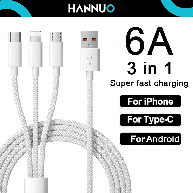 HANNUO 6A 3 In 1 USB Type C Cable Super Fast Charging Cables for Huawei Samsung Data Cord for iPhone USB to Type C Data Cord
HANNUO 6A 3 In 1 USB Type C Cable Super Fast Charging Cables for Huawei Samsung Data Cord for iPhone USB to Type C Data Cord