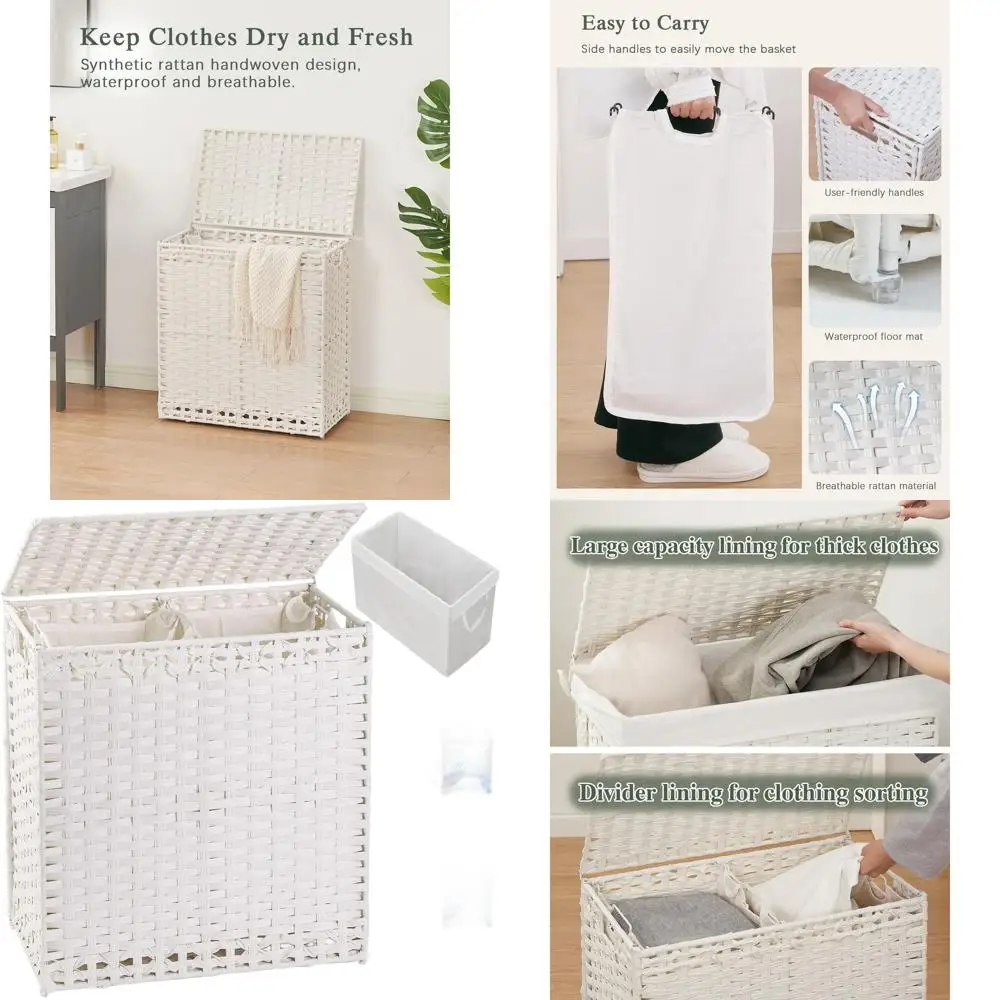 Wicker Lidded Laundry Basket 112L with 3 Removable Liners and 6 Mesh Bags for Home Use
Wicker Lidded Laundry Basket 112L with 3 Removable Liners and 6 Mesh Bags for Home Use