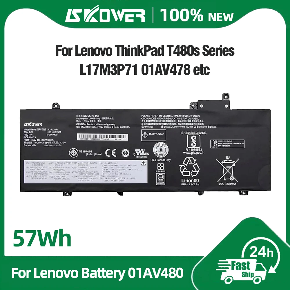 SKOWER 57Wh 01AV478 01AV479 01AV480 Laptop Battery for lenovo thinkpad t480s L17L3P71 L17M3P71 L17M3P72 SB10K97620 SB10K97621
SKOWER 57Wh 01AV478 01AV479 01AV480 Laptop Battery for lenovo thinkpad t480s L17L3P71 L17M3P71 L17M3P72 SB10K97620 SB10K97621