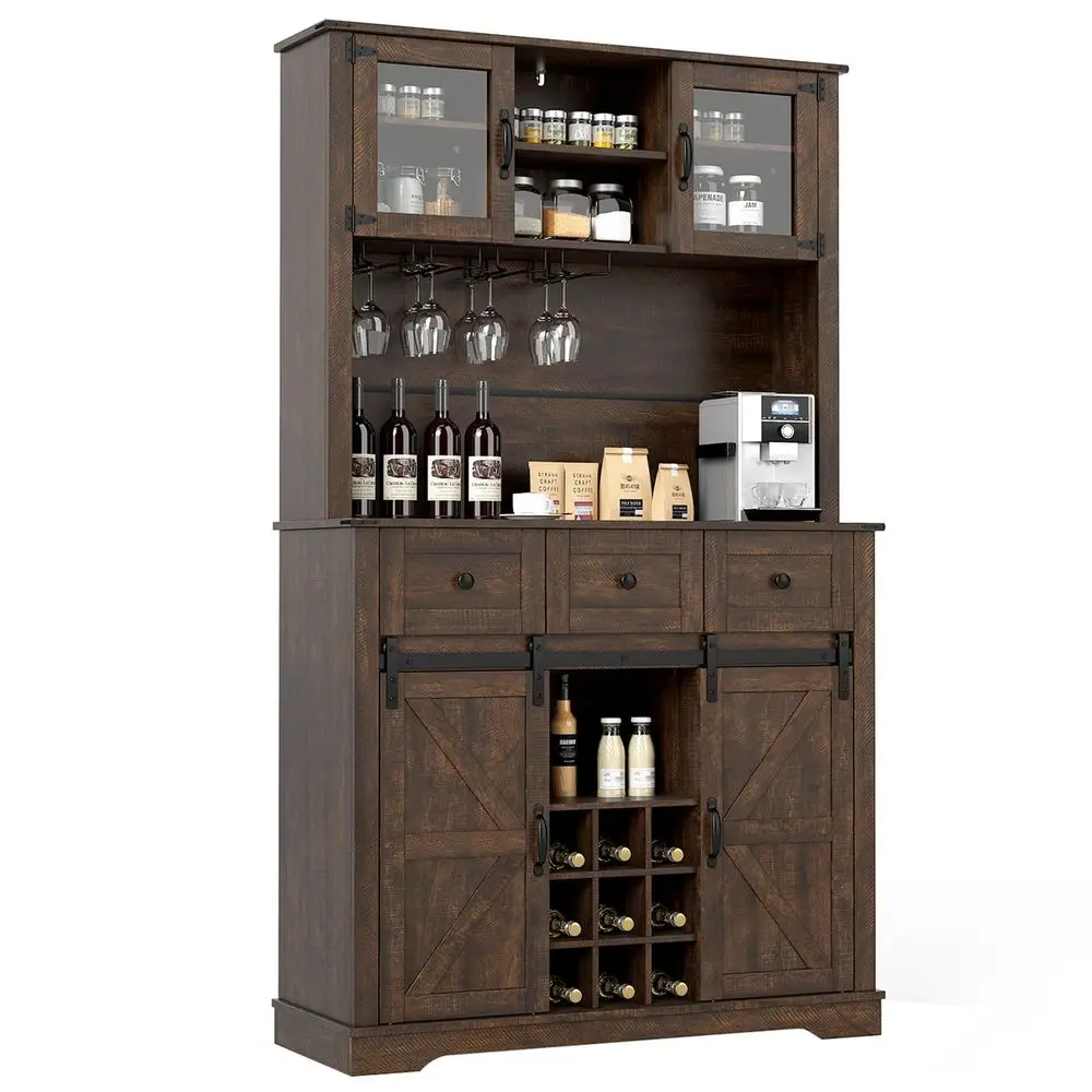72 Farmhouse Coffee Bar Cabinet w Glass Doors amp Wine Racks, Tall Pantry Cabinet w 3 Drawers amp 2 Sliding Barn Doors, Hutch C
72 Farmhouse Coffee Bar Cabinet w Glass Doors amp Wine Racks, Tall Pantry Cabinet w 3 Drawers amp 2 Sliding Barn Doors, Hutch C
