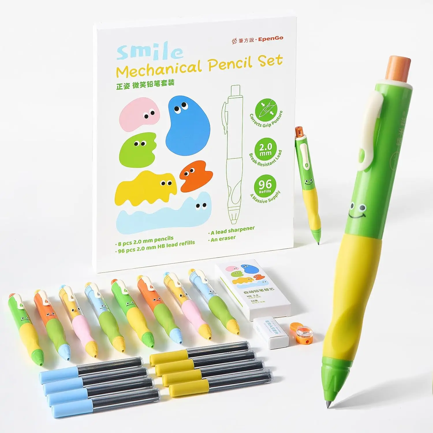 Kids' Thick Mechanical Pencil Set with Non-Slip Grip, 2.0mm HB Lead, 8 Pack Includes Refills, Sharpener & Eraser
Kids' Thick Mechanical Pencil Set with Non-Slip Grip, 2.0mm HB Lead, 8 Pack Includes Refills, Sharpener & Eraser