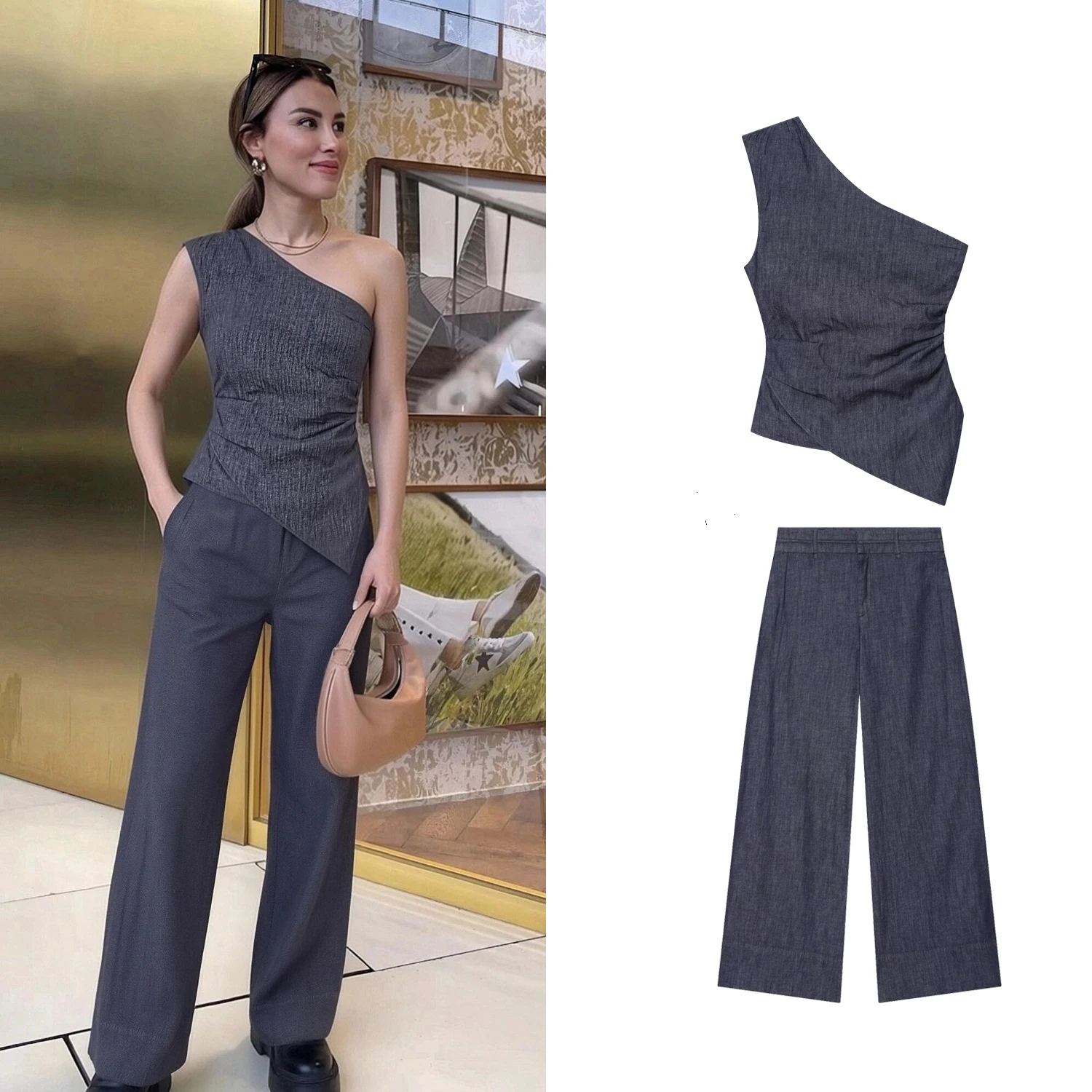 Women's Summer Chic Sexy Sleeveless Asymmetric One-Shoulder Denim Vest Top with High Waist Casual Pants Chic Jeans Sets
Women's Summer Chic Sexy Sleeveless Asymmetric One-Shoulder Denim Vest Top with High Waist Casual Pants Chic Jeans Sets