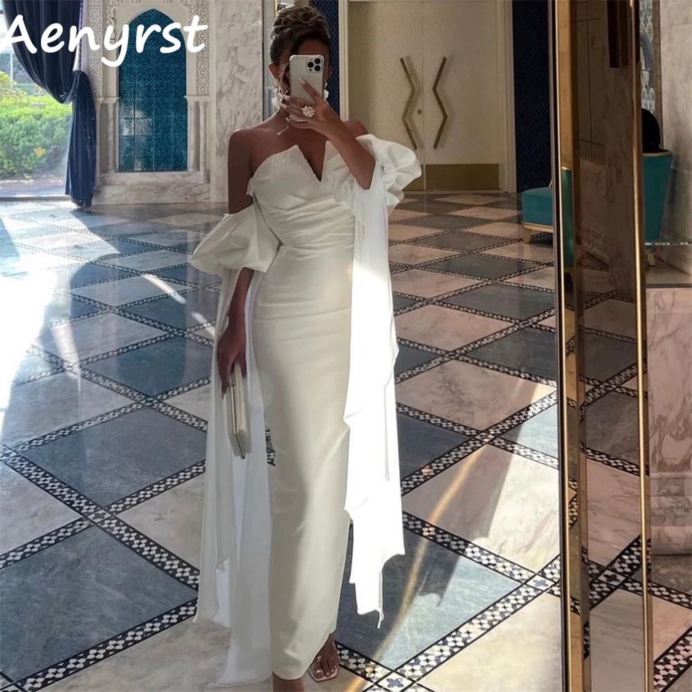 Aenyrst Simple Off The Shoulder Puff Sleeves Evening Dresses Mermaid V Neck Satin Prom Dress Ankle Length Formal Party Gowns
Aenyrst Simple Off The Shoulder Puff Sleeves Evening Dresses Mermaid V Neck Satin Prom Dress Ankle Length Formal Party Gowns