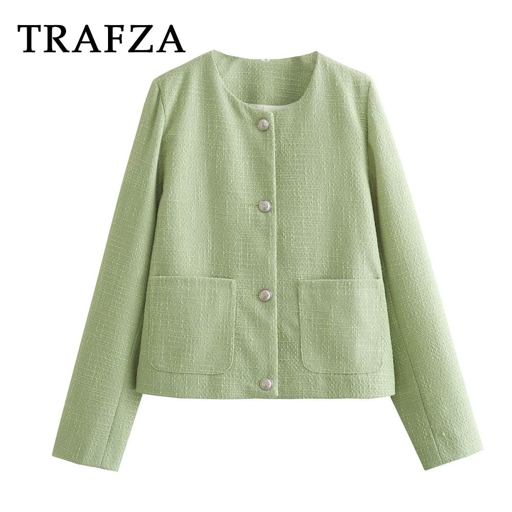 TRAFZA Chic Green Elegant Woman Jackets Fashion 2025 Autumn O-Neck Streetwear Mujer Short Coat Y2K Pockets Office Lady Blazer
TRAFZA Chic Green Elegant Woman Jackets Fashion 2025 Autumn O-Neck Streetwear Mujer Short Coat Y2K Pockets Office Lady Blazer