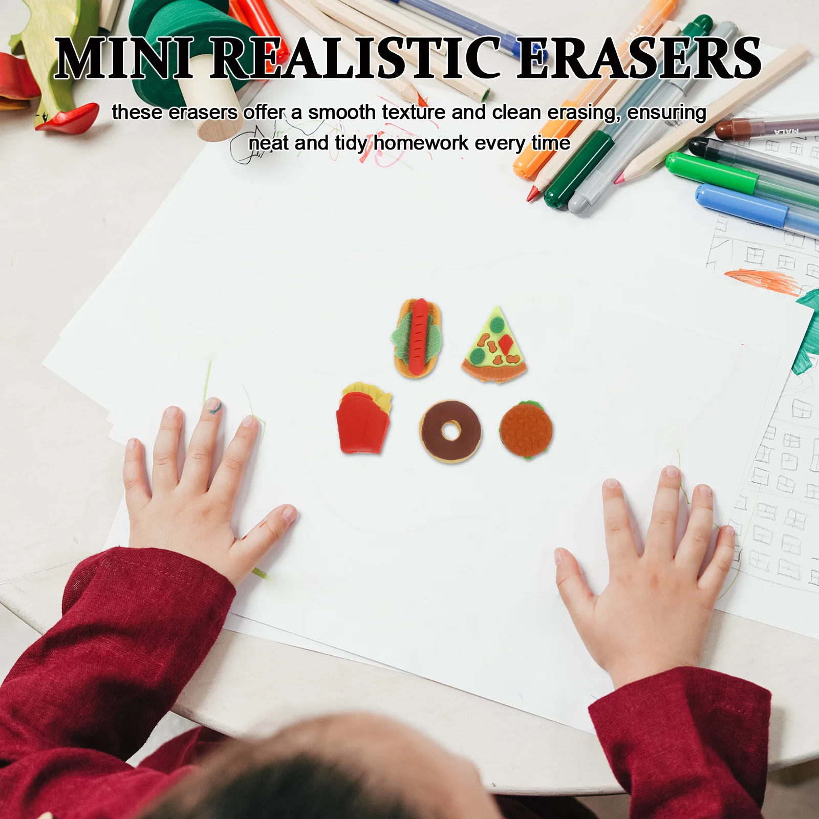 50Pcs Mini Hamburger Hot Dog Fries Food Erasers Cute Realistic School Supplies Party Favors Classroom Rewards Kids Stationery
50Pcs Mini Hamburger Hot Dog Fries Food Erasers Cute Realistic School Supplies Party Favors Classroom Rewards Kids Stationery