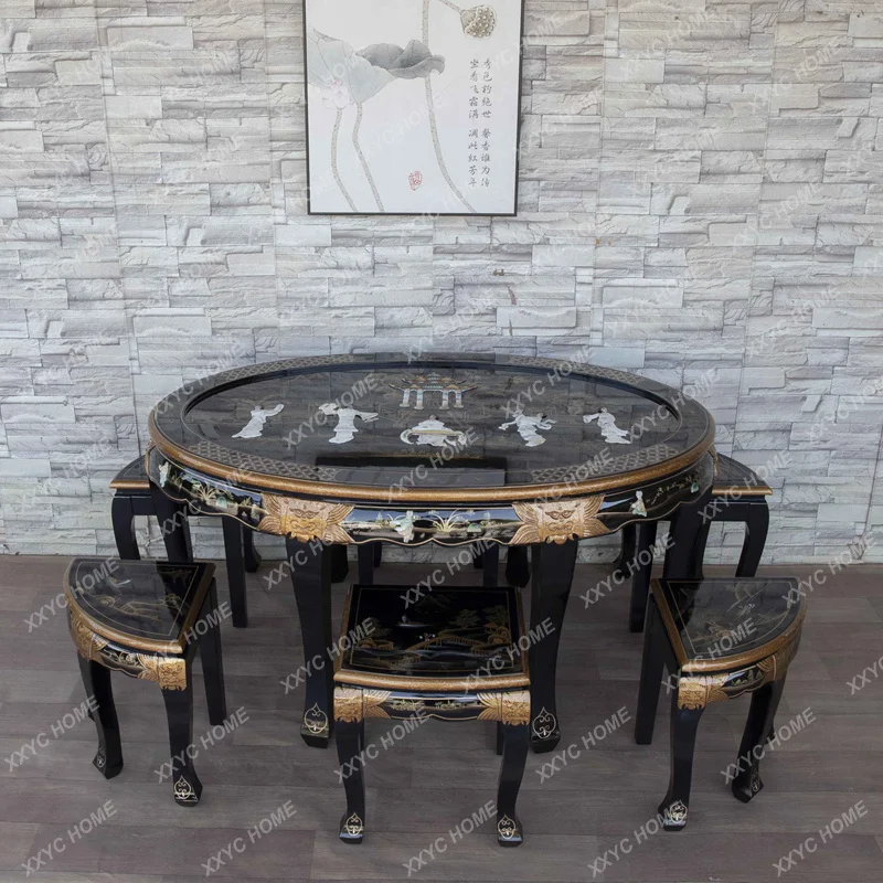 hand-painted carved Huadan table, black stone flower dining table and chairs, one table and six chairs, Chinese furniture
hand-painted carved Huadan table, black stone flower dining table and chairs, one table and six chairs, Chinese furniture