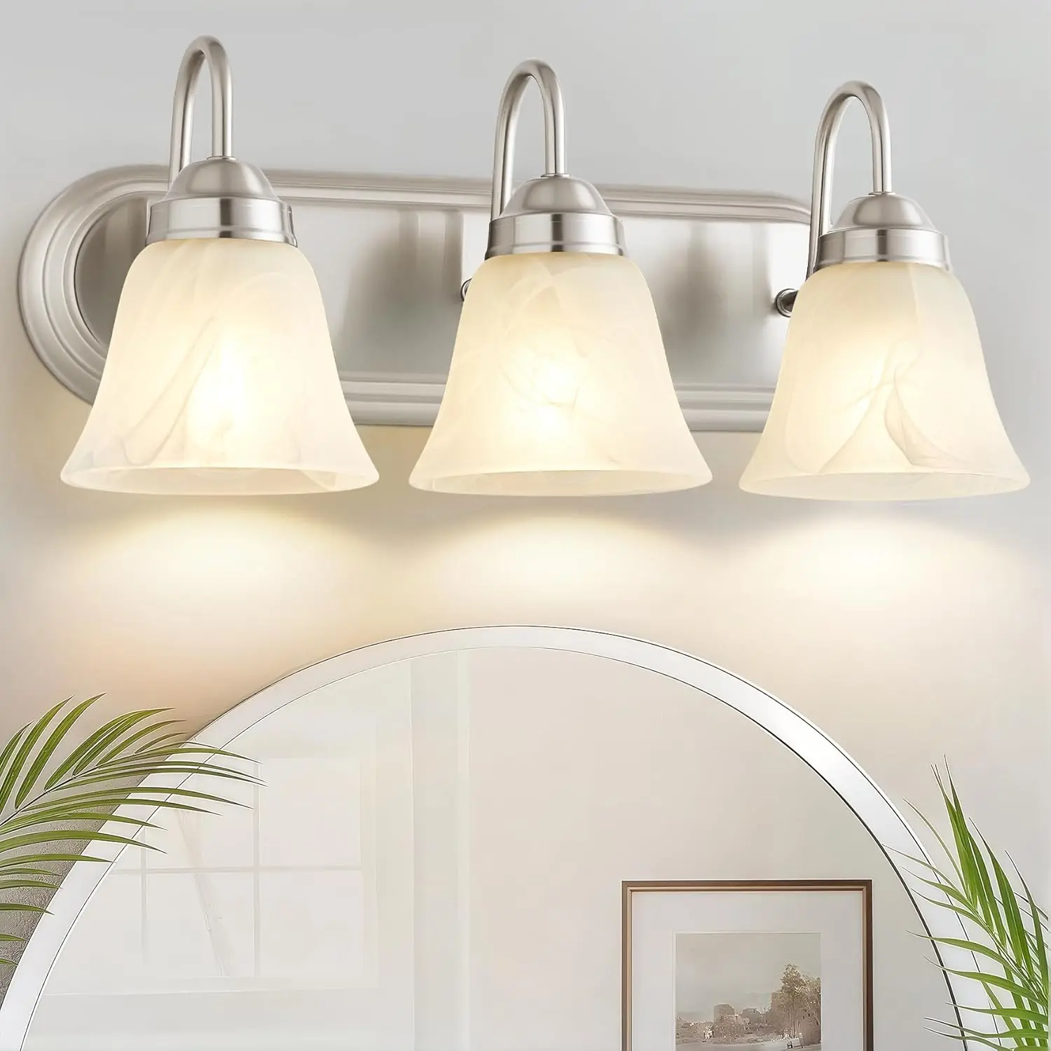3-Light Brushed Nickel Bathroom Vanity Light, Modern Wall Fixture Over Mirror for Bathroom, Living Room, Bedroom, Bulb Not Included
3-Light Brushed Nickel Bathroom Vanity Light, Modern Wall Fixture Over Mirror for Bathroom, Living Room, Bedroom, Bulb Not Included