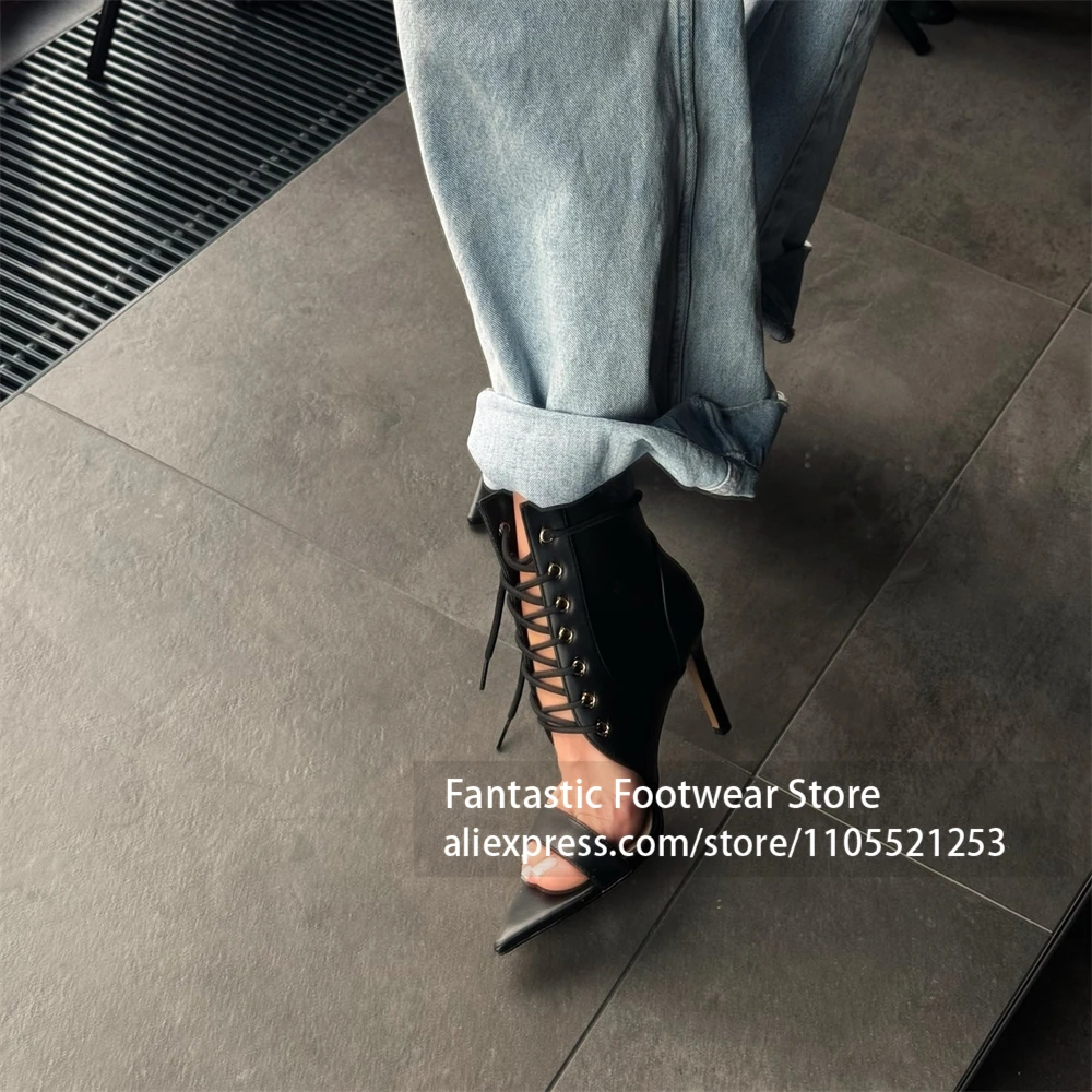 Lace up Pointed Toe Sandal Booties Stiletto Heel Cut out Summer Boots Sexy Style Stiletto Ankle Boots for Women Customized Color
Lace up Pointed Toe Sandal Booties Stiletto Heel Cut out Summer Boots Sexy Style Stiletto Ankle Boots for Women Customized Color