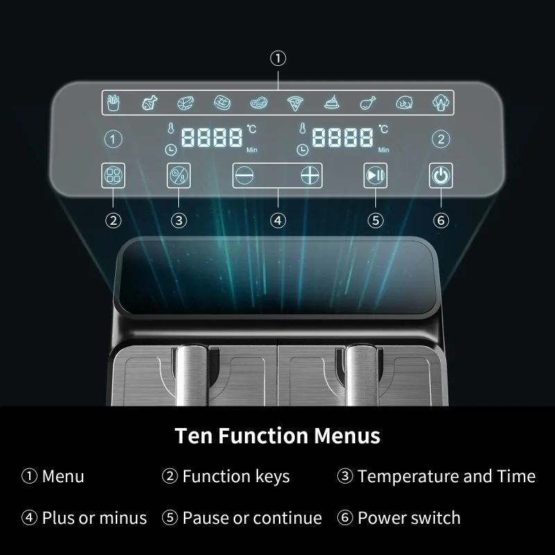 Air Fryer With Two Independent 4.0l Baskets 4-in-1 Multifunction Digital Air Fryer
Air Fryer With Two Independent 4.0l Baskets 4-in-1 Multifunction Digital Air Fryer