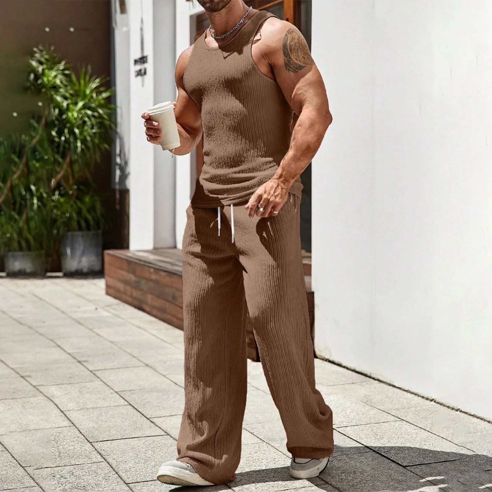 Men Sets Solid Streetwear O-Neck Sleeveless Tank Tops Drawstring Pants 2pcs Summer Loose Men'S Casual Sports Suits M-Xxxl
Men Sets Solid Streetwear O-Neck Sleeveless Tank Tops Drawstring Pants 2pcs Summer Loose Men'S Casual Sports Suits M-Xxxl