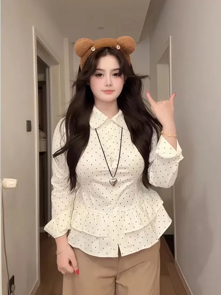 Мягкая и нежная блузка с длинным рукавом и воротником, омолаживающая, в горошек, с кружевными вставками, больших размеров, модный трендовый топ для женщин
Мягкая и нежная блузка с длинным рукавом и воротником, омолаживающая, в горошек, с кружевными вставками, больших размеров, модный трендовый топ для женщин