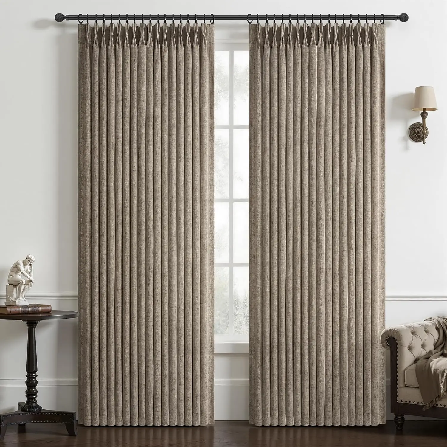 Linen Pleated Semi Sheer Curtains 84 Inches Long 2 Panels, Dark Flax Memory Shape Light Filtering Privacy Drapes for Bedroom
Linen Pleated Semi Sheer Curtains 84 Inches Long 2 Panels, Dark Flax Memory Shape Light Filtering Privacy Drapes for Bedroom
