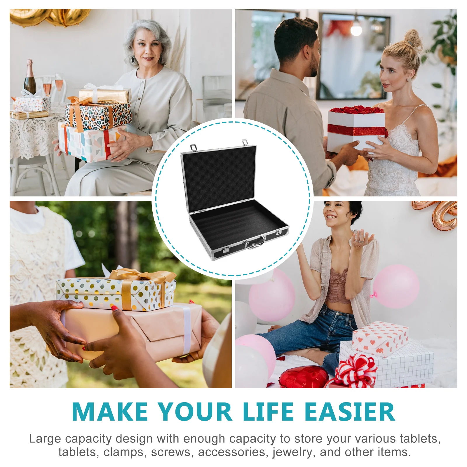 Lockable Aluminum Toolbox Black Storage Case Hard Tools Container Portable Medicine Box Household Storage Solution
Lockable Aluminum Toolbox Black Storage Case Hard Tools Container Portable Medicine Box Household Storage Solution