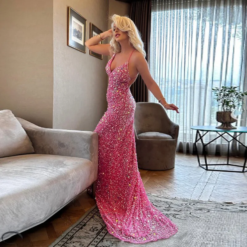Customized Pink Mermaid Sexy Backless Evening Dress Formal Sparkling Sequin Party Prom Dresses Robe De Soiree Femme
Customized Pink Mermaid Sexy Backless Evening Dress Formal Sparkling Sequin Party Prom Dresses Robe De Soiree Femme