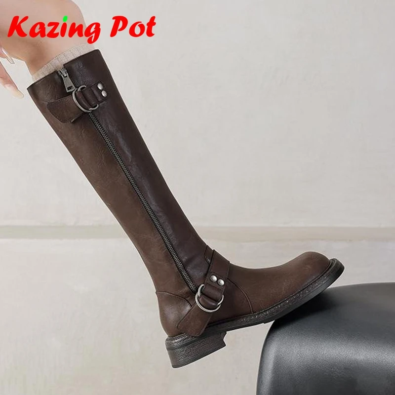 Krazing Pot Cow Split Skin Round Toe Thick Low Heels Metal Buckle Equestrian Boots Keep Warm Winter Shoes Women Thigh High Boots
Krazing Pot Cow Split Skin Round Toe Thick Low Heels Metal Buckle Equestrian Boots Keep Warm Winter Shoes Women Thigh High Boots