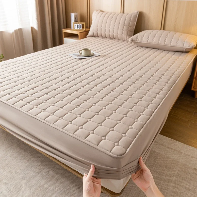 Solid Quilted Fitted Sheet Set Soft Deep Pocket Bed Sheet with 2 Pillowcase Full Mattress Protector Cover for Fall Winter Spring
Solid Quilted Fitted Sheet Set Soft Deep Pocket Bed Sheet with 2 Pillowcase Full Mattress Protector Cover for Fall Winter Spring