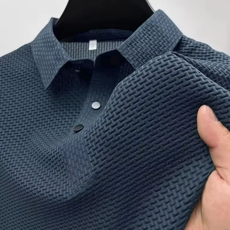 Summer New Men's Ice Silk Short-sleeved Lapel T-shirt Solid Colour Breathable Cool Feeling Polo Shirt Basic Style Tops
Summer New Men's Ice Silk Short-sleeved Lapel T-shirt Solid Colour Breathable Cool Feeling Polo Shirt Basic Style Tops