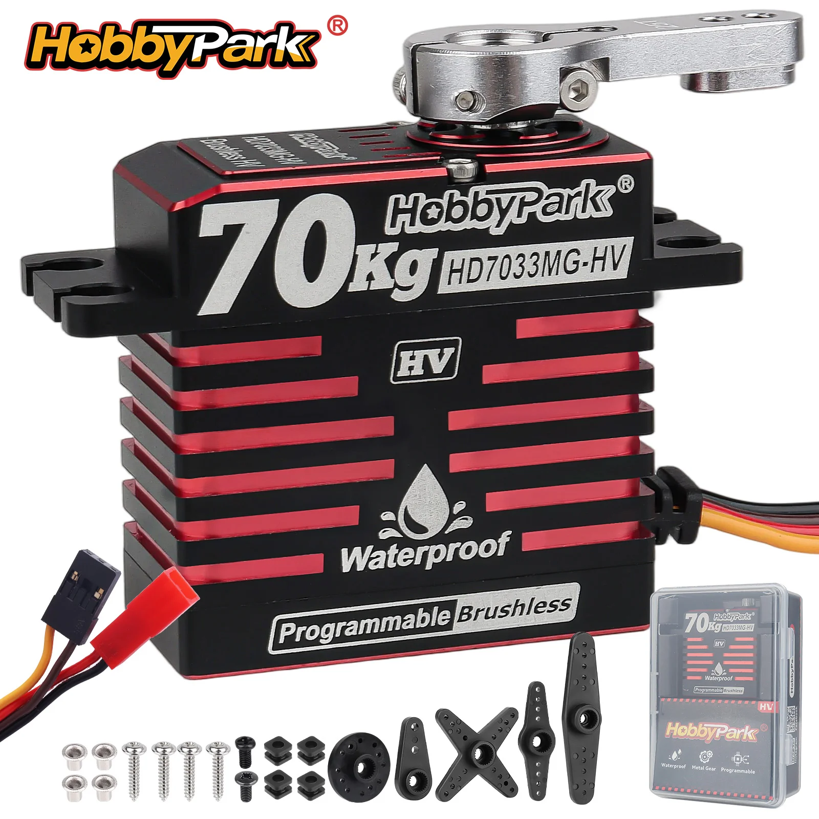 HobbyPark Waterproof 70kg Brushless Servo High Torque Direct Power RC Steering Servo for 1/8 1/10 RC Crawler Truck Car Buggy
HobbyPark Waterproof 70kg Brushless Servo High Torque Direct Power RC Steering Servo for 1/8 1/10 RC Crawler Truck Car Buggy
