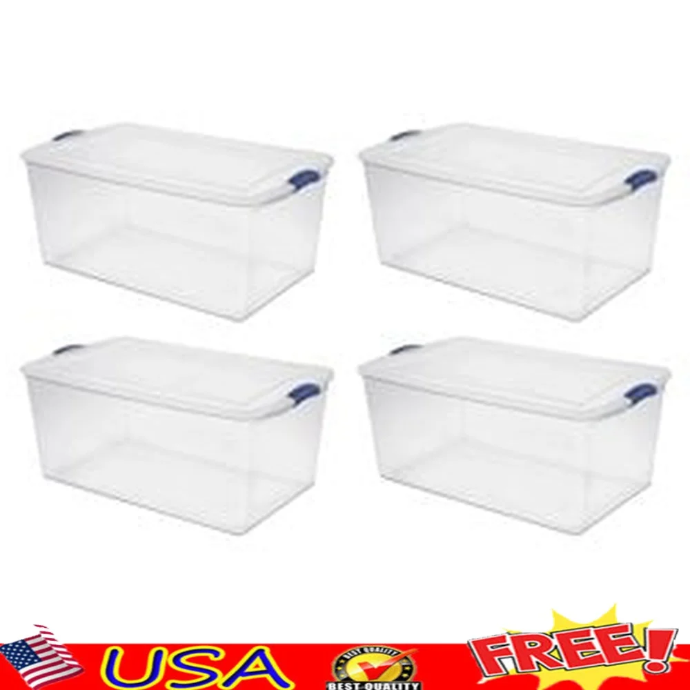 Clear Plastic Storage Totes with Latch Lid Space Saving Bins Organizing Bedding Gear Household Supplies 4 Count
Clear Plastic Storage Totes with Latch Lid Space Saving Bins Organizing Bedding Gear Household Supplies 4 Count