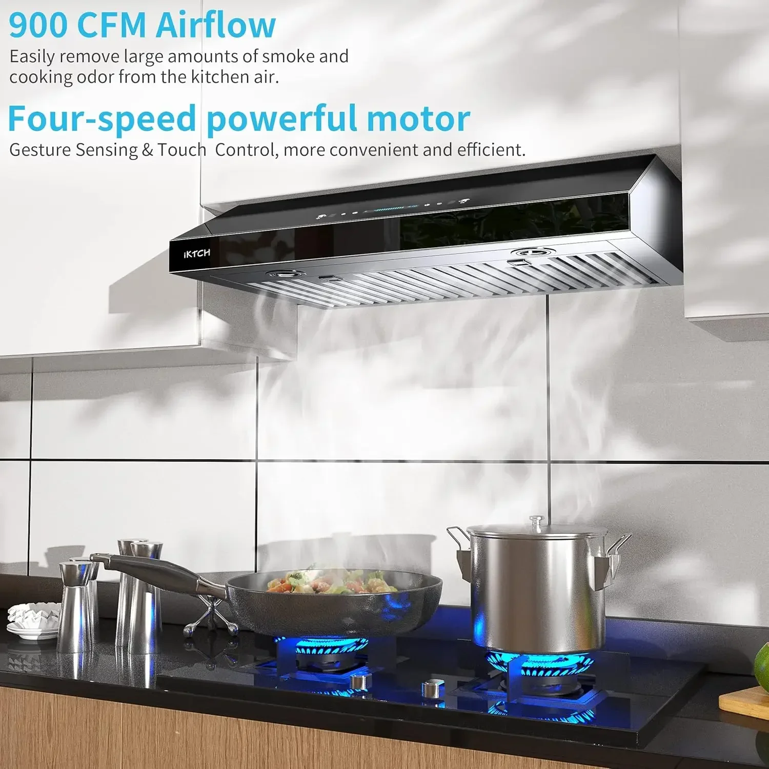 IKTCH Upgrated 30"Under Cabinet Range Hood, 900 CFM Ducted Range Hood with 4 Speed Fan, Black Stainless Steel & Tempered Glass
IKTCH Upgrated 30"Under Cabinet Range Hood, 900 CFM Ducted Range Hood with 4 Speed Fan, Black Stainless Steel & Tempered Glass