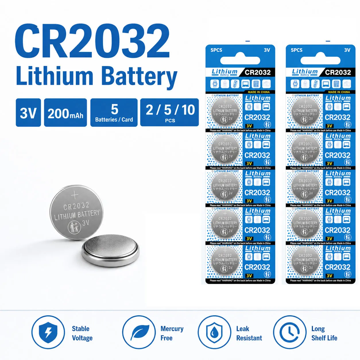CR2032 3V 200mAh Lithium Coin Cell DL2032 ECR2032 Durable Button Battery for Car Key Fob Watch Calculator Daily Electronics
CR2032 3V 200mAh Lithium Coin Cell DL2032 ECR2032 Durable Button Battery for Car Key Fob Watch Calculator Daily Electronics