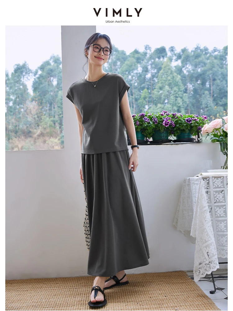 VIMLY Women's Skirt Suit 2025 Woman Summer Outfits Short Sleeve T-shirt Maxi Skirt Matching Set Female Casual Clothing M9797
VIMLY Women's Skirt Suit 2025 Woman Summer Outfits Short Sleeve T-shirt Maxi Skirt Matching Set Female Casual Clothing M9797