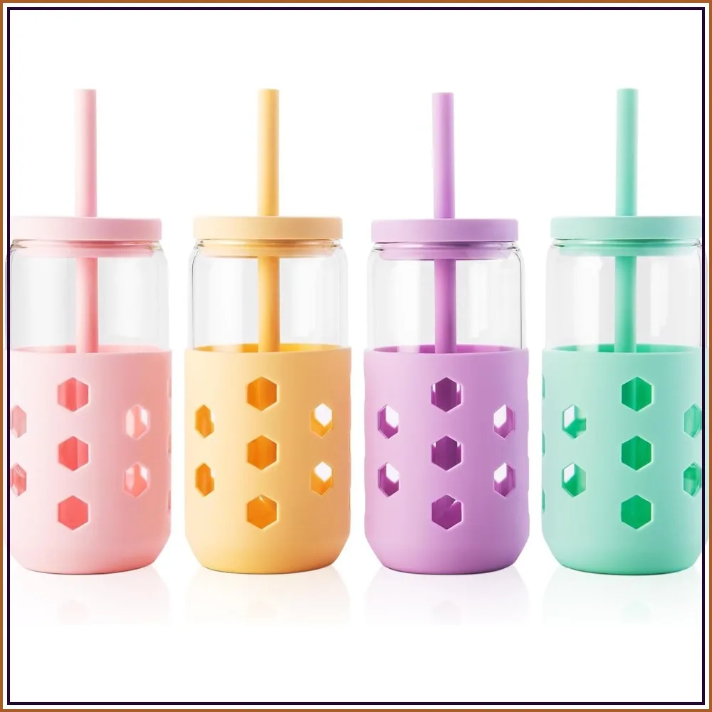16oz Glass Cups with Lids and Straws (4 Pcs), Borosilicate Iced Coffee Tumblers with Silicone Sleeves for Daily Use
16oz Glass Cups with Lids and Straws (4 Pcs), Borosilicate Iced Coffee Tumblers with Silicone Sleeves for Daily Use