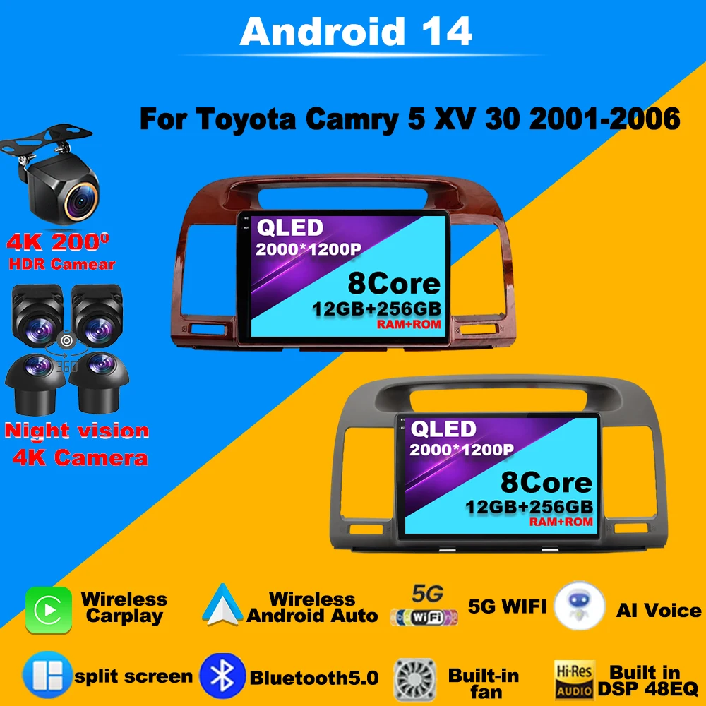 Android 14 Car Radio For Toyota Camry 5 XV 30 2001-2006 WIFI Multimedia Player BT Carplay Navigation GPS Autoradio DVD No 2din
Android 14 Car Radio For Toyota Camry 5 XV 30 2001-2006 WIFI Multimedia Player BT Carplay Navigation GPS Autoradio DVD No 2din