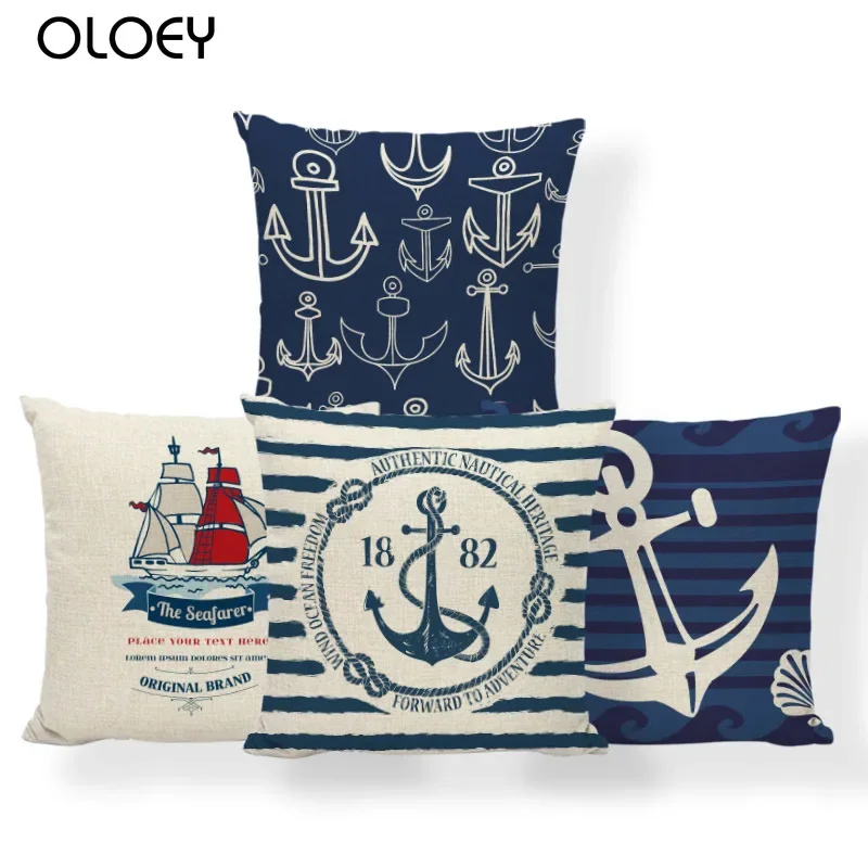 

Nautical Anchor Rudder Cushion Pillow Ocean Lighthouse Cover Pillow Boho Family For Living Room Dakimakura 45X45Cm Burlap Custom