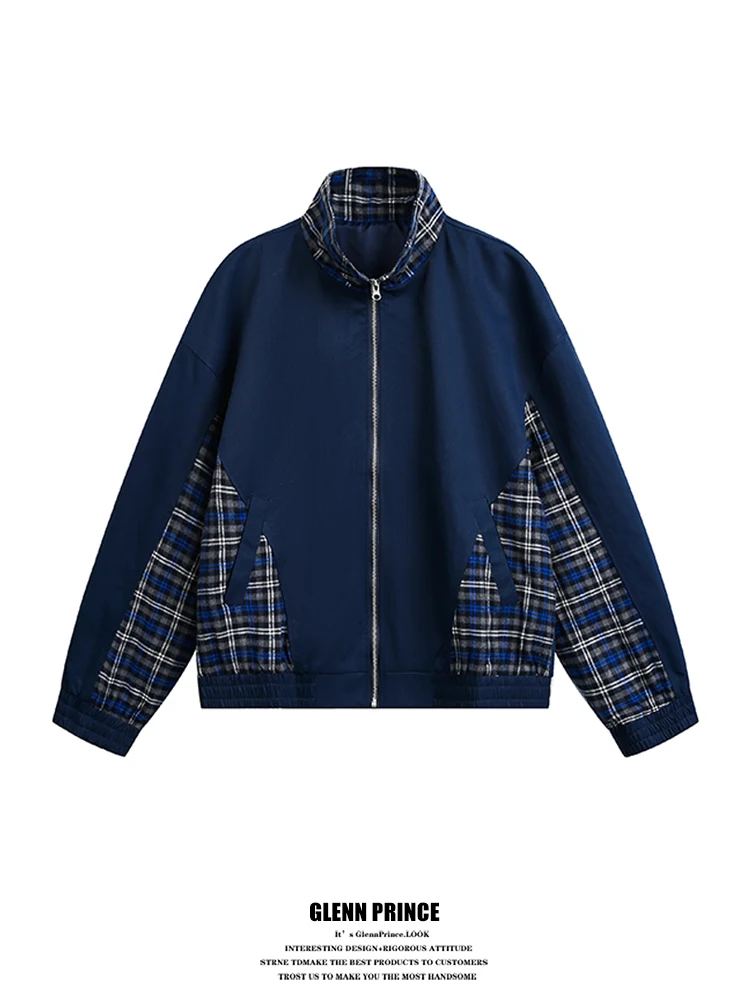American Sle Plaid Patchwork Stand Collar Jaet Men's Casual Spring Design Versatile Outerwear Loose Fit Flat Colored
American Sle Plaid Patchwork Stand Collar Jaet Men's Casual Spring Design Versatile Outerwear Loose Fit Flat Colored