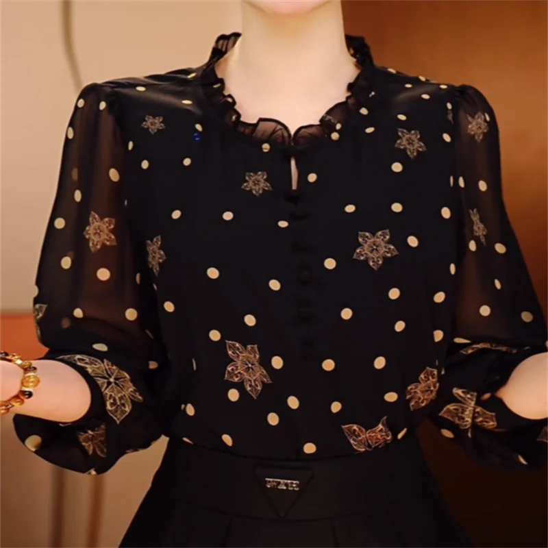 V-neck Printed Shirt For Women Blouses Black Top Pleated Lace Thin Women Clothes Shirt Loose Pullover Casual Female Blous
V-neck Printed Shirt For Women Blouses Black Top Pleated Lace Thin Women Clothes Shirt Loose Pullover Casual Female Blous