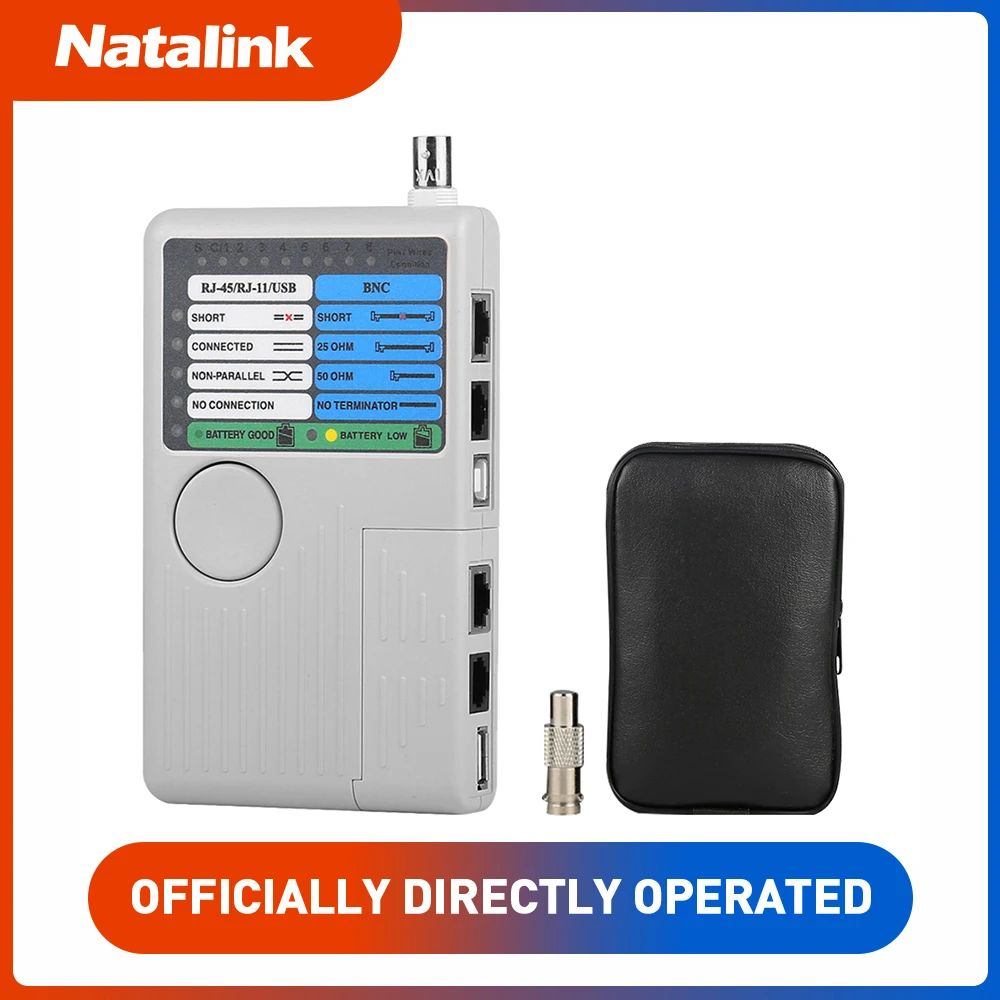 Natalink 4-в-1 RJ45 Тестер сетевых/телефонных кабелей с LED-дисплеем (RJ11/RJ45/BNC/USB), диапазон 90 м, питание 9В
Natalink 4-в-1 RJ45 Тестер сетевых/телефонных кабелей с LED-дисплеем (RJ11/RJ45/BNC/USB), диапазон 90 м, питание 9В