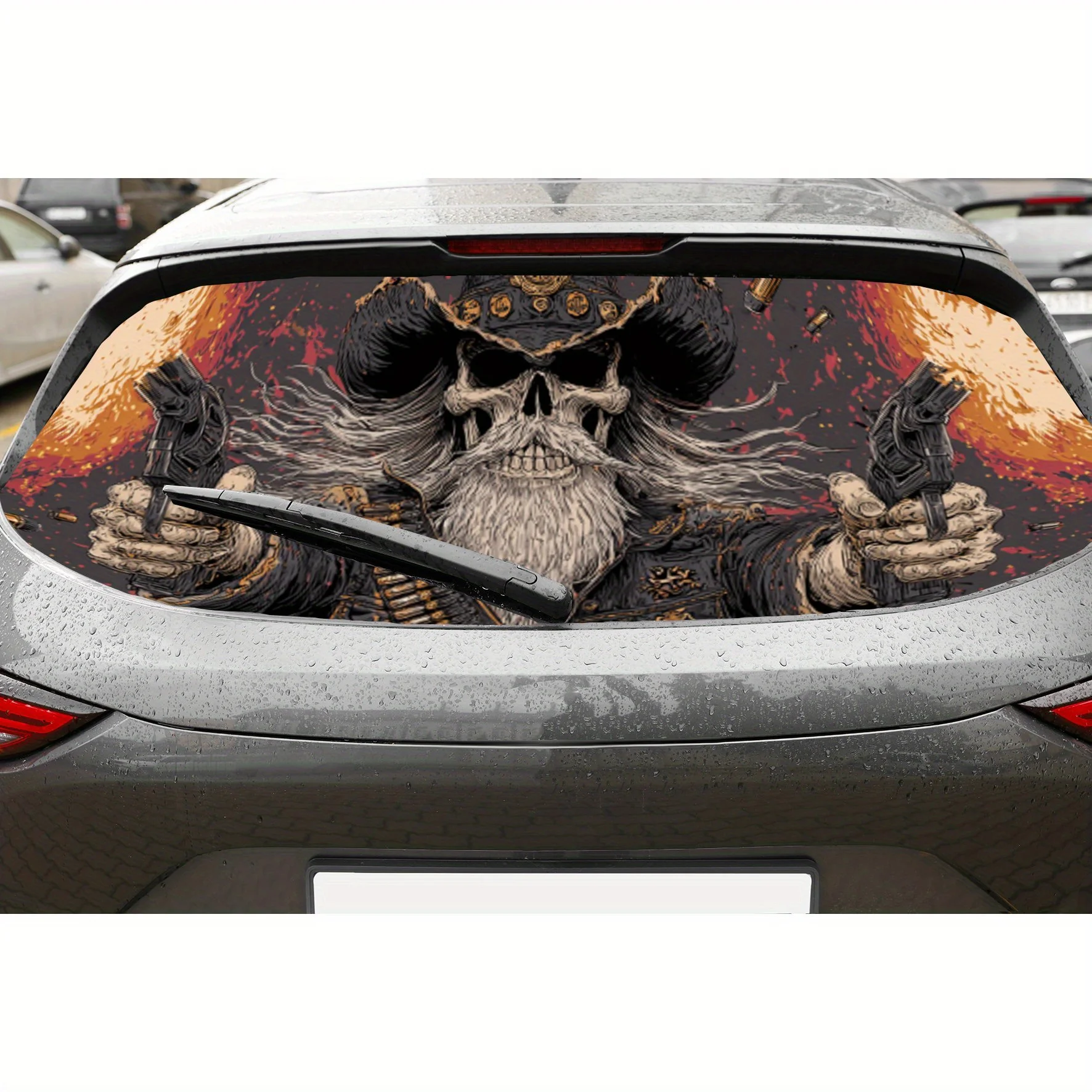 Rebel Skeleton Warrior Car Rear Window Sticker, Anti-scratch Auto Protection Vinyl Wraps Decal, Waterproof Self-adhesive PVC Aut