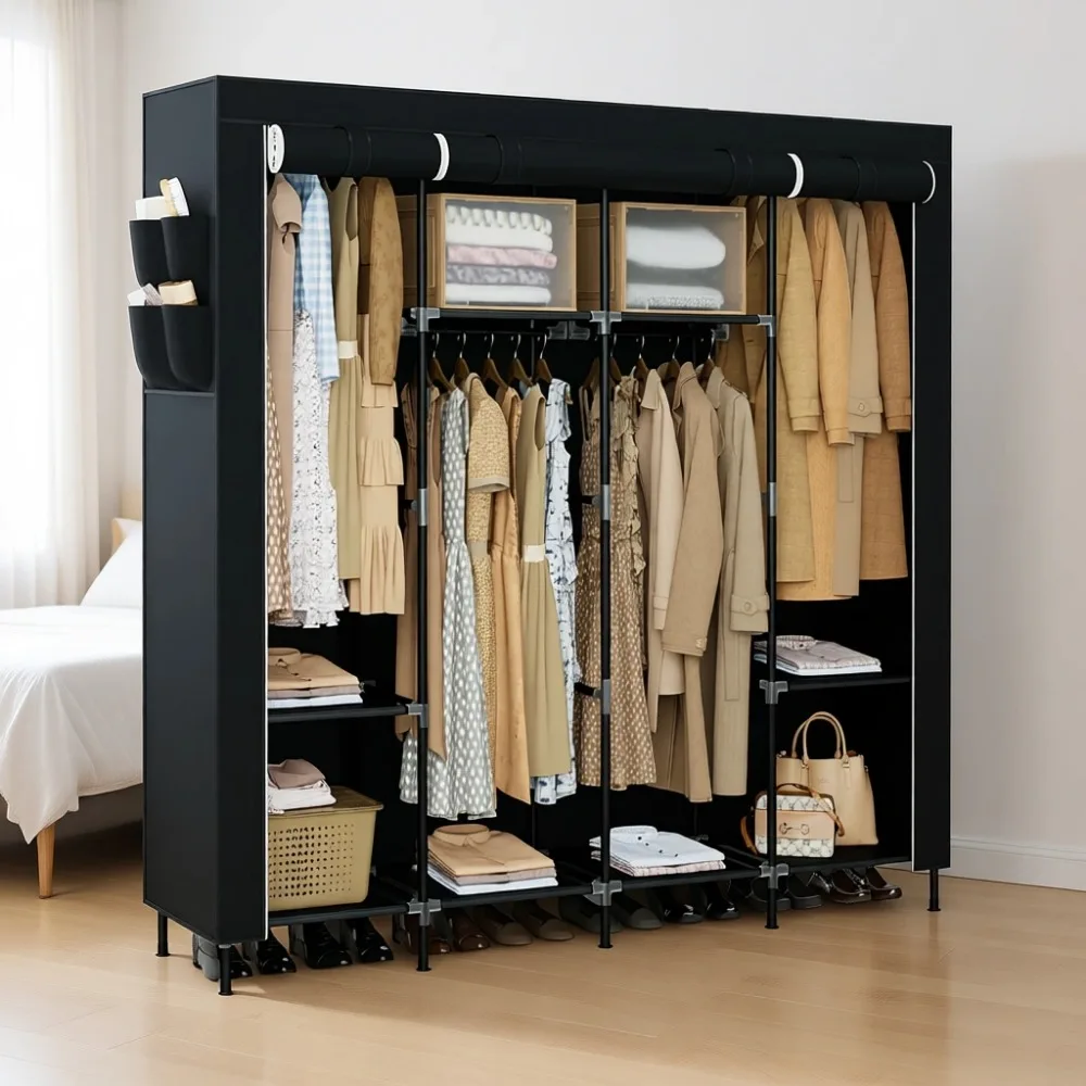 Portable Closet 67 Inch Large Capacity Wardrobe with Cover Shelves and 4 Hanging Rods Easy Assembly Black
Portable Closet 67 Inch Large Capacity Wardrobe with Cover Shelves and 4 Hanging Rods Easy Assembly Black