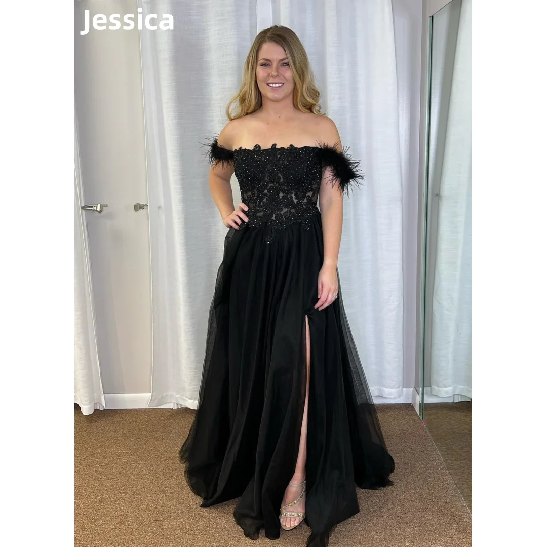 Jessica Lace Glitter Embroidery Prom Dresses Tulle Feathers Black Weddings Evening Dresses Dew shoulder A-line Cocktail Dresses
Jessica Lace Glitter Embroidery Prom Dresses Tulle Feathers Black Weddings Evening Dresses Dew shoulder A-line Cocktail Dresses