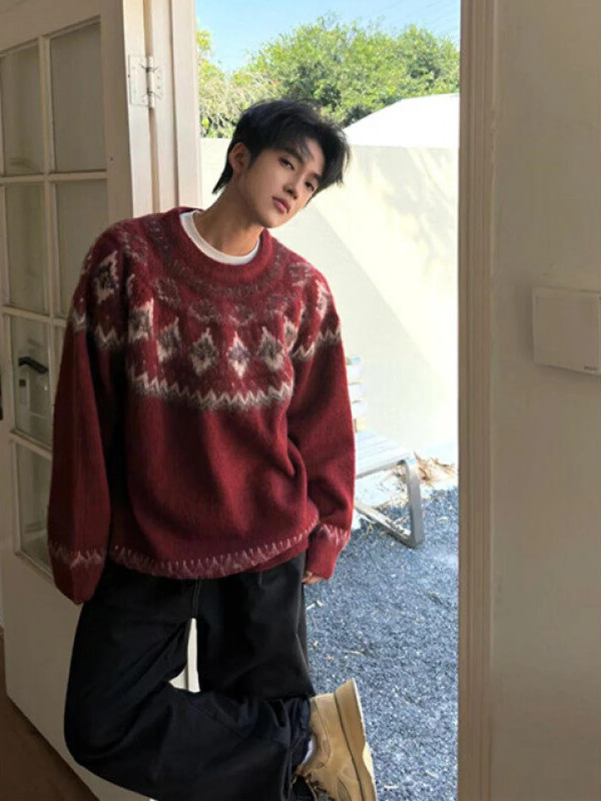 Nordic Sle Fair Isle Red Knit Sweater Men's Winter Lazy High-End Cisas Matching Soft Plump round Ne Knitted irt
Nordic Sle Fair Isle Red Knit Sweater Men's Winter Lazy High-End Cisas Matching Soft Plump round Ne Knitted irt