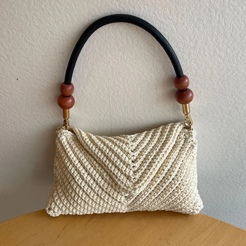 Solid Cotton Crochet Shoulder Bag Korean Trendy Elegant Women Underarm Bag Wooden Bead Strap Zip Phone Bag Summer Travel Handbag
Solid Cotton Crochet Shoulder Bag Korean Trendy Elegant Women Underarm Bag Wooden Bead Strap Zip Phone Bag Summer Travel Handbag