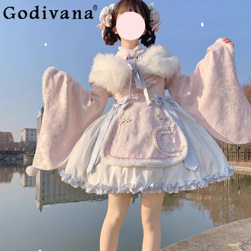 Chinese Style Cute Cloak Shawl Lolita Dress Set Women Bow Lolita Cute Princess Dress Female High Street Birthday Dress Suits
Chinese Style Cute Cloak Shawl Lolita Dress Set Women Bow Lolita Cute Princess Dress Female High Street Birthday Dress Suits