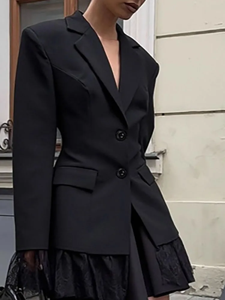 Однобортный дизайн, черный пиджак, женский пиджак с лацканами и длинными рукавами, осенне-зимняя верхняя одежда, кружевное лоскутное облегающее праздничное пальто
Однобортный дизайн, черный пиджак, женский пиджак с лацканами и длинными рукавами, осенне-зимняя верхняя одежда, кружевное лоскутное облегающее праздничное пальто