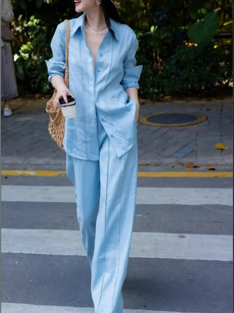 Cotton Linen Ladies Blouses Pants Suits Loose Turn-down Collar Female Women Casual Shirts 2 Pieces Set 2026 Summer Y106
Cotton Linen Ladies Blouses Pants Suits Loose Turn-down Collar Female Women Casual Shirts 2 Pieces Set 2026 Summer Y106