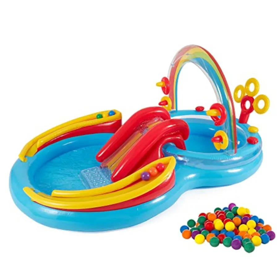 9.75 x 6.3 Foot Rainbow Ring Inflatable Play Center Pool with Water Slide and Small Plastic Multi-Colored Fun Ballz for Ball Pi
9.75 x 6.3 Foot Rainbow Ring Inflatable Play Center Pool with Water Slide and Small Plastic Multi-Colored Fun Ballz for Ball Pi