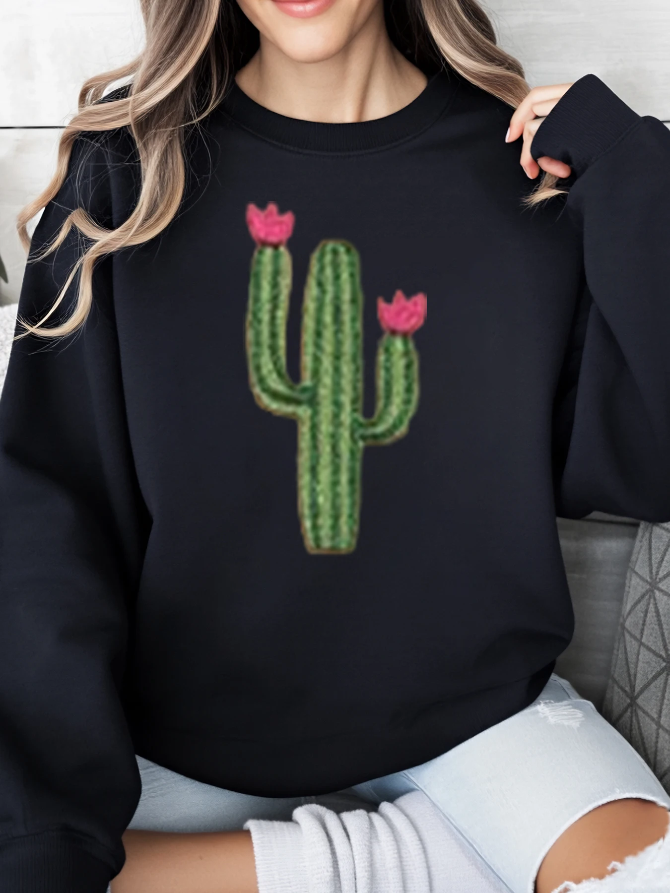 Толстовка с цветочным принтом кактуса на Хэллоуин, женский повседневный осенне-зимний наряд, черный, больших размеров
Толстовка с цветочным принтом кактуса на Хэллоуин, женский повседневный осенне-зимний наряд, черный, больших размеров