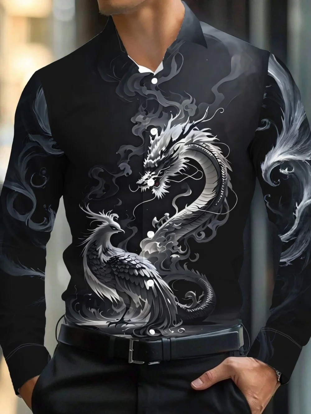 Dragon Patterned Men's Shirt Top with Collar Long Sleeved Opening and Closing Men's Casual Shirt Men's Daily Vacation Streetwear
Dragon Patterned Men's Shirt Top with Collar Long Sleeved Opening and Closing Men's Casual Shirt Men's Daily Vacation Streetwear
