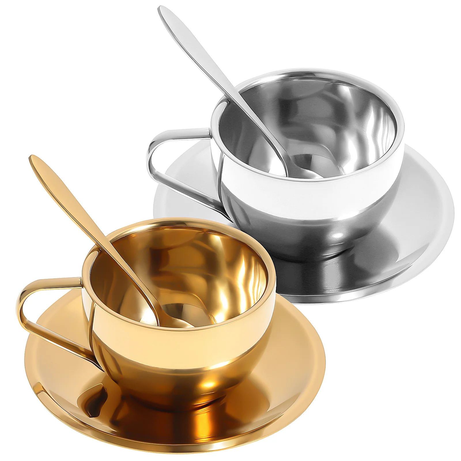 2 Sets of Stainless Steel Coffee Cups European Style Tea Mugs with with Saucer and Spoon coffee mug tea cup
2 Sets of Stainless Steel Coffee Cups European Style Tea Mugs with with Saucer and Spoon coffee mug tea cup