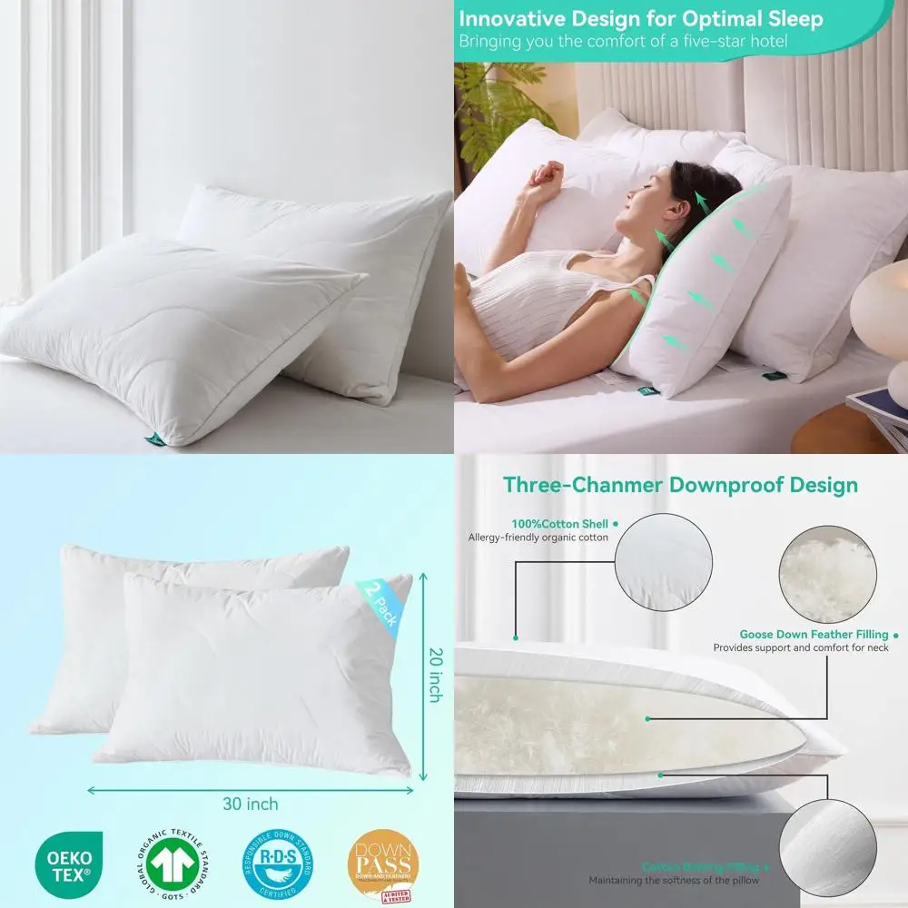 Queen Size White Goose Down Pillows Set - 100% Cotton, Medium Firmness, Soft Support
Queen Size White Goose Down Pillows Set - 100% Cotton, Medium Firmness, Soft Support