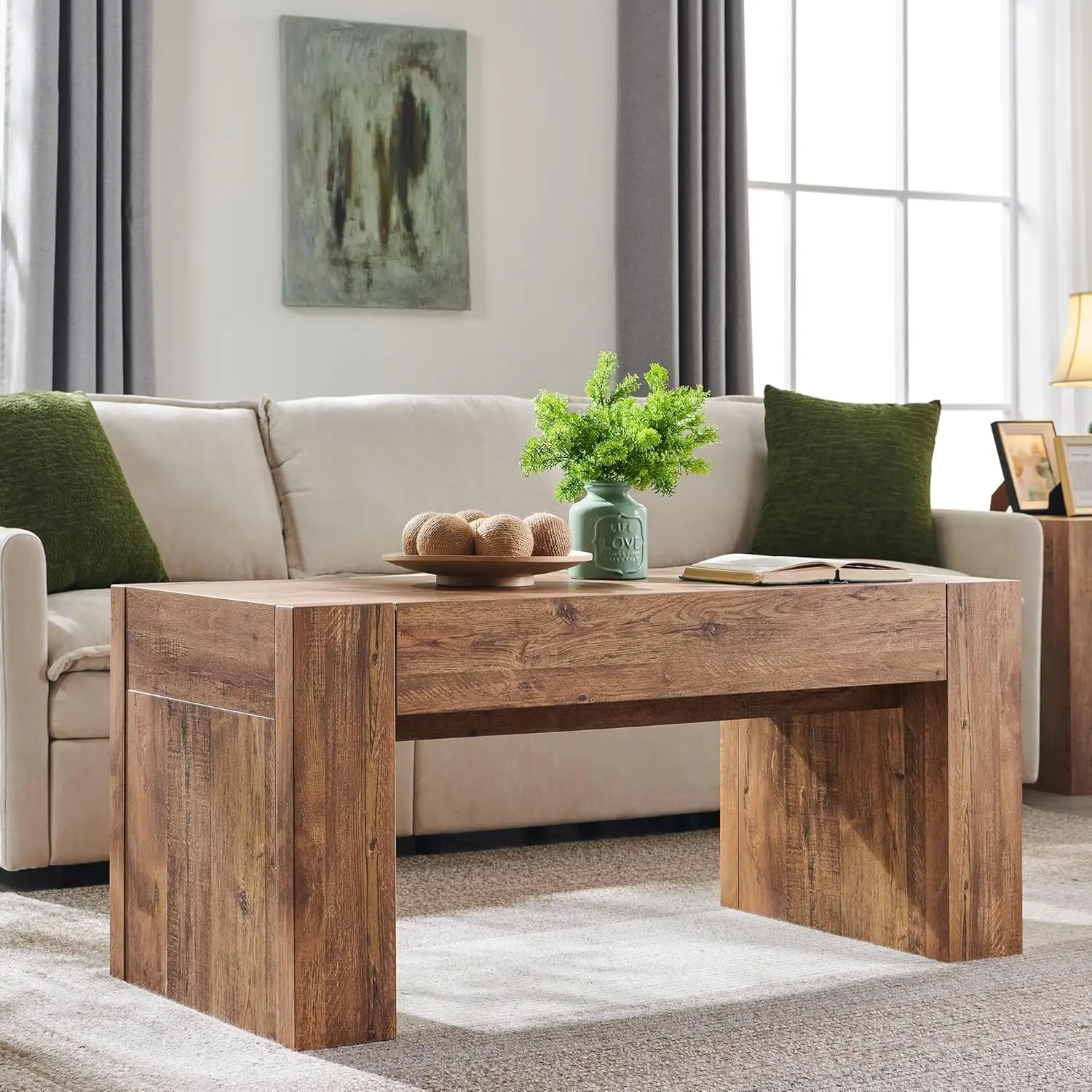 48" Modern Farmhouse Coffee Table, Wooden Living Room Table with Hidden Storage Drawer, Rustic Rectangular, Customized
48" Modern Farmhouse Coffee Table, Wooden Living Room Table with Hidden Storage Drawer, Rustic Rectangular, Customized
