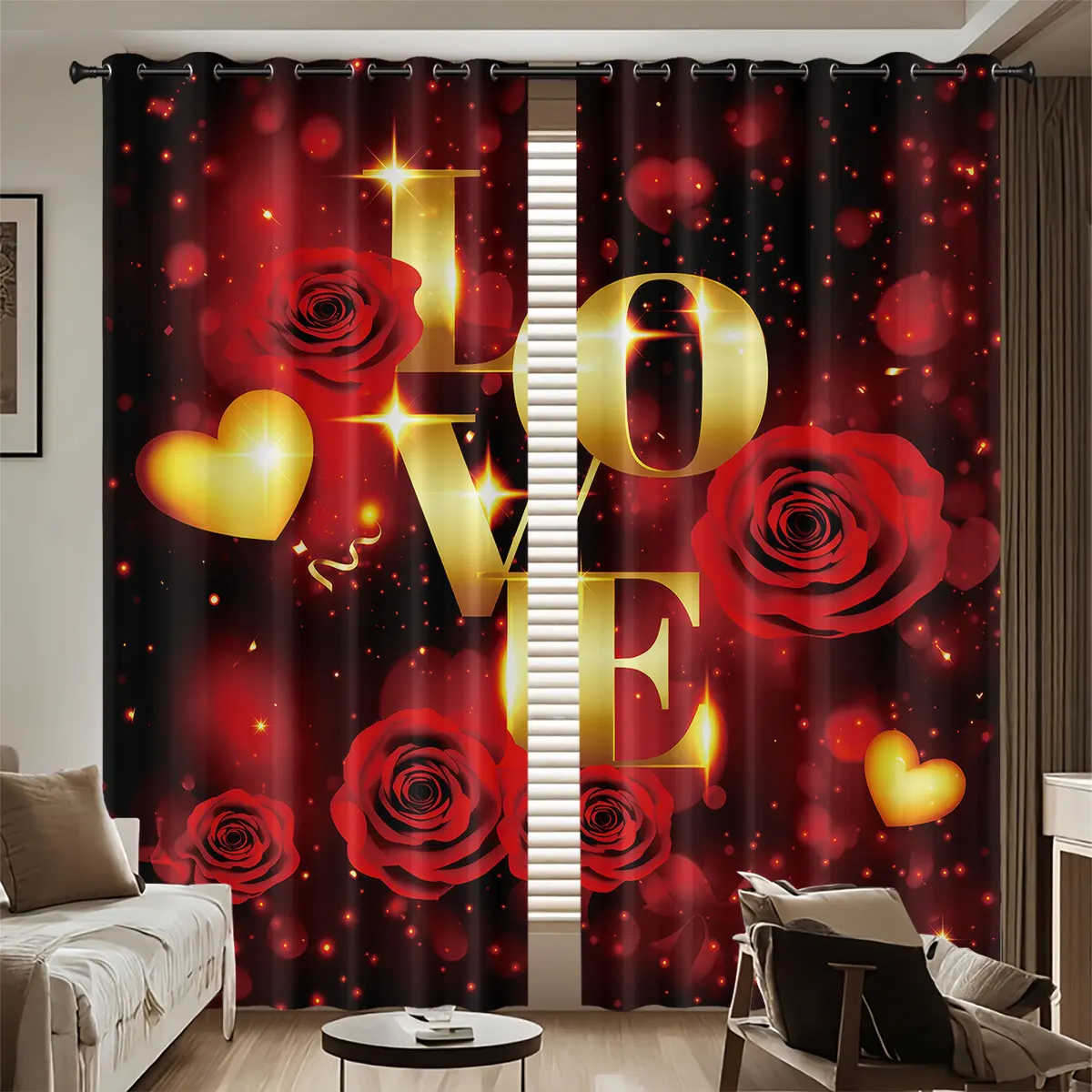 2pcs Valentine's Day Romantic Red Rose Print Perforated Blackout Curtains, Multi Size Living Room Insulation Decoration
2pcs Valentine's Day Romantic Red Rose Print Perforated Blackout Curtains, Multi Size Living Room Insulation Decoration