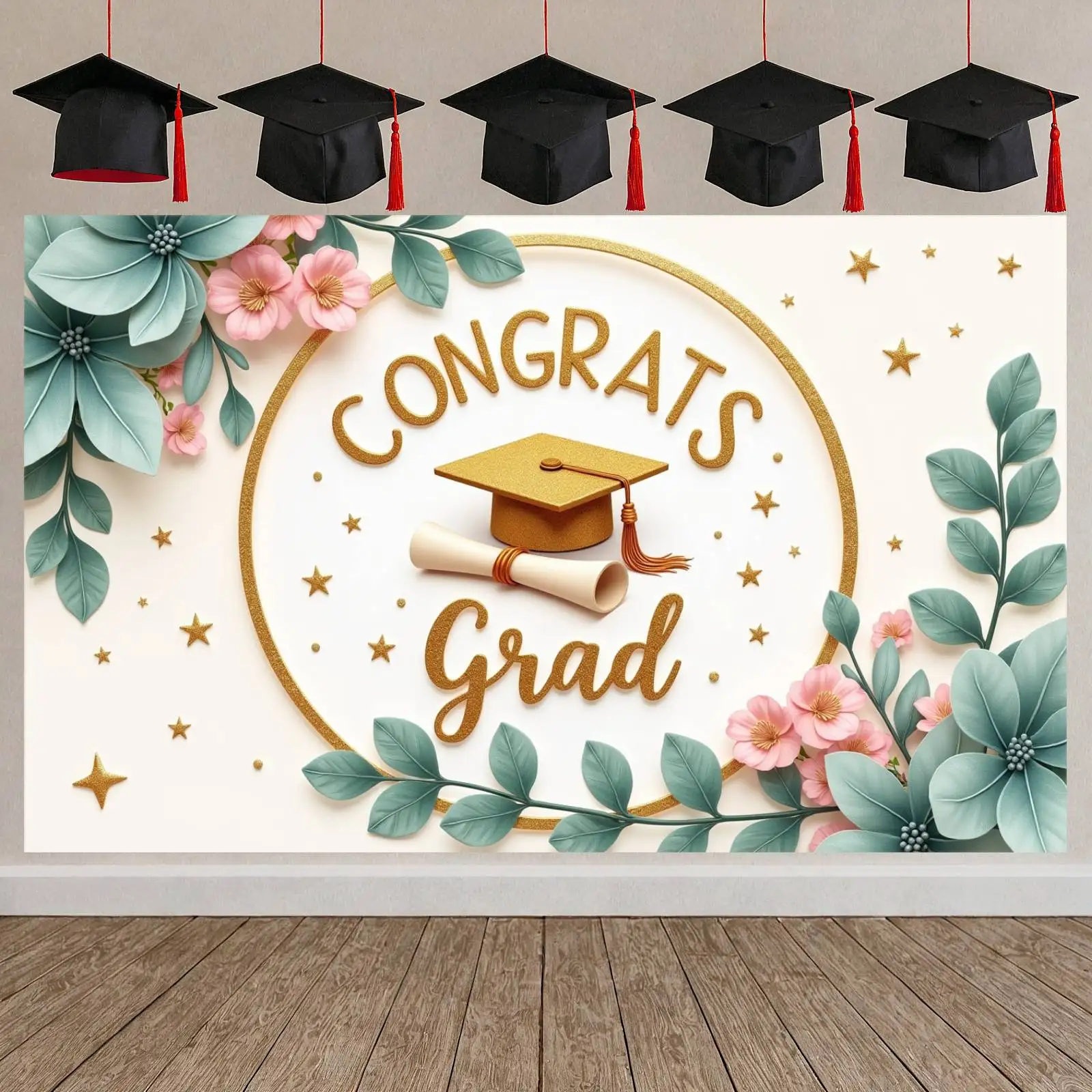 Баннер с поздравительными надписями, золотые буквы, декор для выпускного, фон с цветочным узором, поздравительный декор для выпускного вечера
Баннер с поздравительными надписями, золотые буквы, декор для выпускного, фон с цветочным узором, поздравительный декор для выпускного вечера